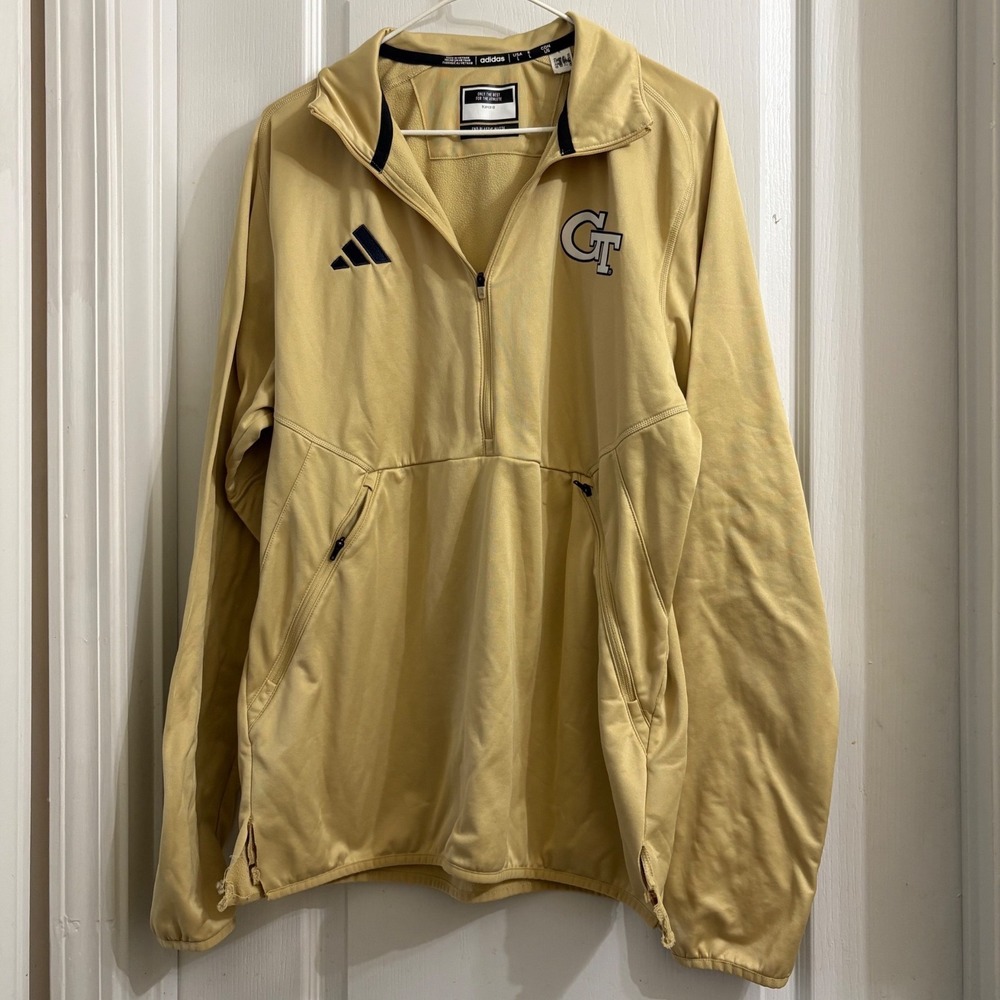 Adidas Georgia Tech Yellow Jacket Mens Large Gold Player Issued 1/4 zip Pullover